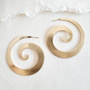 Designer large hoop swirl pendant brass earrings